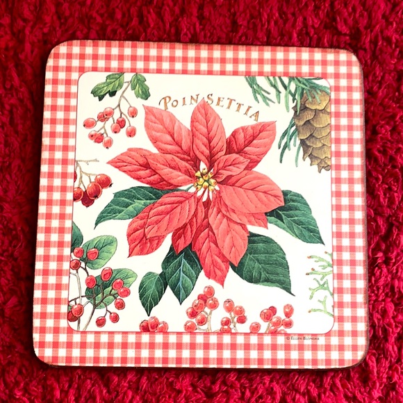 NIB “Christmas Poinsettia Trivet & 4 Coasters Set” - Picture 2 of 7